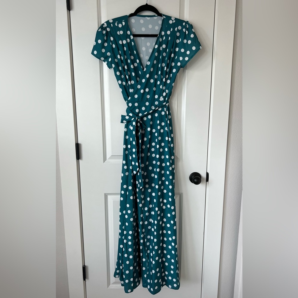 Teal Polka-Dot Wrap Dress